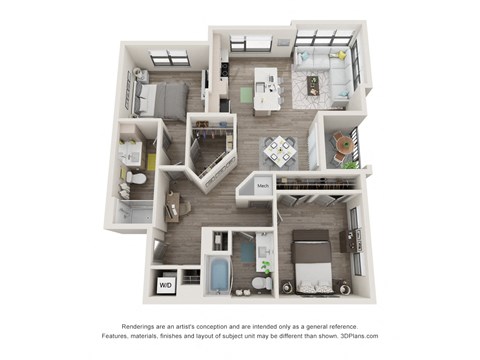 2 bed 2 bath floor plan O at Elevate Apartments, Madison, WI